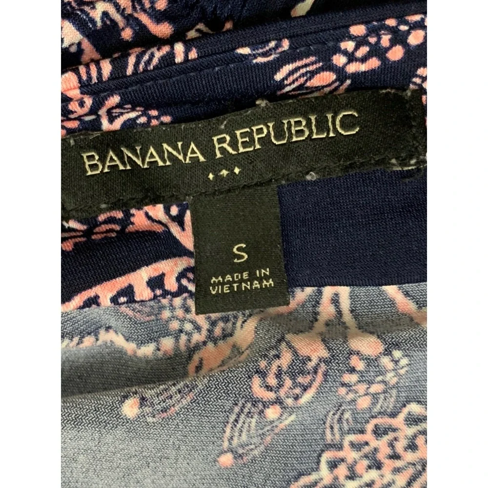 Banana Republic Navy Pink Floral Faux Wrap Dress Short Sleeve Stretch Small